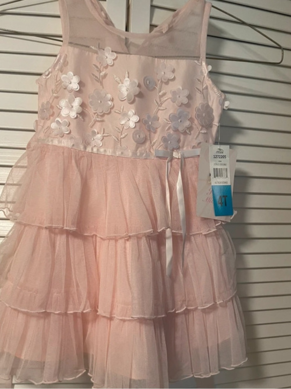 Girls Pink Floral Tiered Tulle Dress - 4T